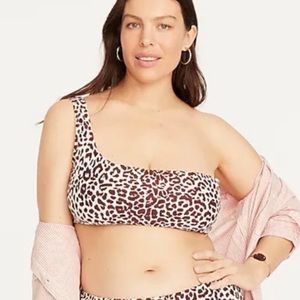 NEW J.Crew Women’s Bikini Top One Shoulder Swim Wear in Leopard Print Size 2X